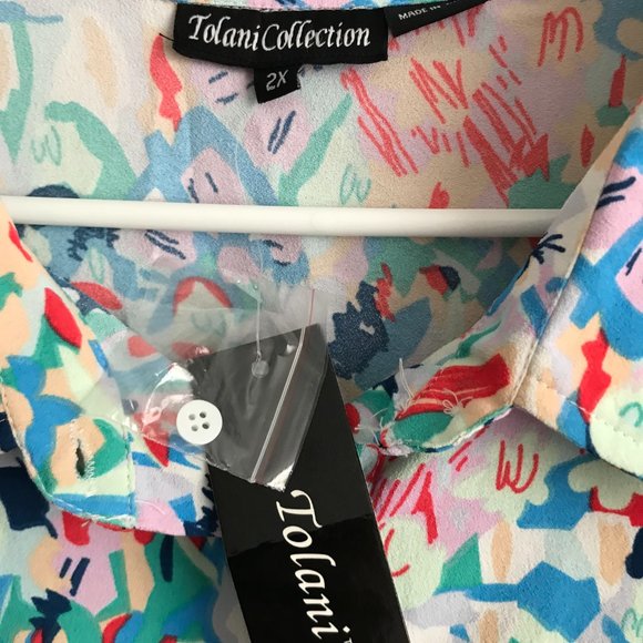 Tolani Tiered Button Front Short Slv Dress with Pockets - Blue (Sz 2X) a292812 - Picture 4 of 5